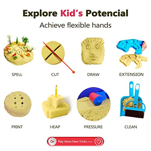 KiddosLand Arena Mágica de 3 lbs, Arena Play Sand Figuras de Dinosaurios y Criaturas prehistóricas de Juguete Never Dry Molding Juguetes de Arena DIY Juguete de Interior para Niños