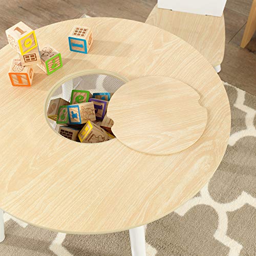 KidKraft 27027 Juego infantil de mesa redonda y 2 sillas de madera, muebles para salas de juego y dormitorio de niños - Natural y blanco