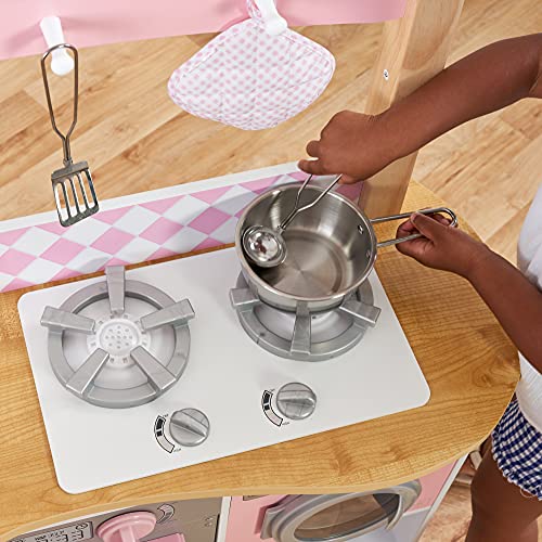KidKraft- Cocina de juguete de madera para niños con accesorios para juegos de dramatización incluidos Grand Gourmet Corner , Color Rosa y blanco (53185)