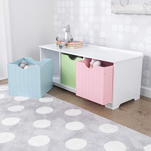 KidKraft Nantucket Banco de Madera con 3 cajones/contenedores/cestas de Almacenamiento, Muebles de Dormitorio para niños, Multicolor (Pastel)