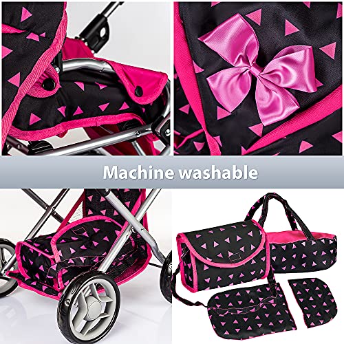 Kinderplay Cochecito De Muñecas, Gondola 3en1 - Con Bolso Cambiador, Carrito Juguete De Muñeca, Permite Ajustar El Mango En Un Rango de 32 a 63 cm, Carrito Bebe Joguetes 2 3 4 años por Niña, KP0200R