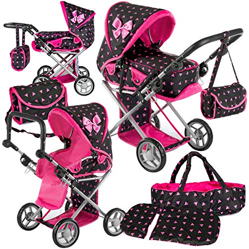 Kinderplay Cochecito De Muñecas, Gondola 3en1 - Con Bolso Cambiador, Carrito Juguete De Muñeca, Permite Ajustar El Mango En Un Rango de 32 a 63 cm, Carrito Bebe Joguetes 2 3 4 años por Niña, KP0200R