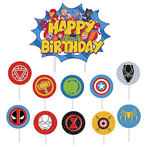 Kit de Decoracion Cumpleaños Superheroes Globos de Superhéroe Feliz Cumpleaños del Pancarta Superheroes Adornos de Pastel Superhéroe Marvel Cumpleaños Decoracion