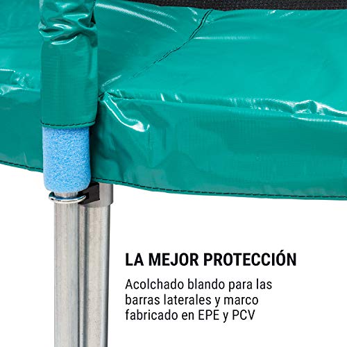 Klarfit Jumpstarter - Cama elástica, Superficie Salto 1,95 m, Certificado Intertek, Red de Seguridad Interior, Carga máx. 120 kg, 3 Patas Dobles, Escalera de Acero galvanizado, Acolchado, Azúl Marino