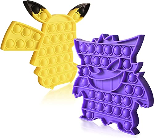 Koete Pop it Fidget Toys Pokemon | 2 Poppit Fidget Toys Pack | Juguete sensorial antiestrés de silicona para calmar y mejorar la concentración (pikachu + ectoplasma)