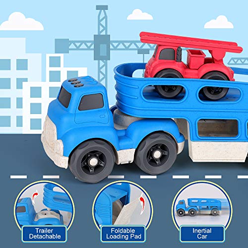 kramow Camion de Juguete para niños,Transportador de Coches con 4 vehículos de construcción de Juguetes,Educativos Juguetes Regalo 2 3 4 Años Niño Niña