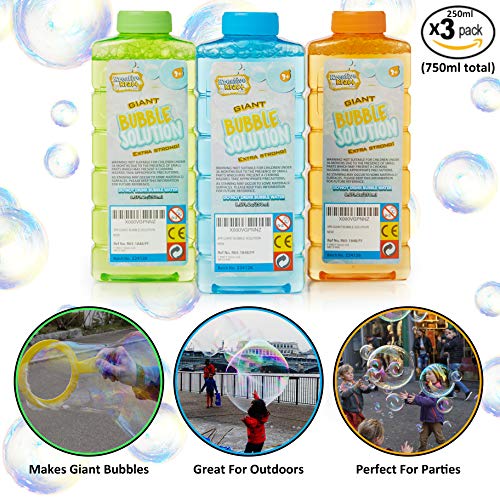 KreativeKraft Liquido Pompas de Jabon, Pack de 3 Botellas para Hacer Burbujas de Jabon Niños, Apto para Maquina Pompas Jabon o Pistolas de Burbujas, Regalos para Juegos al Aire Libre
