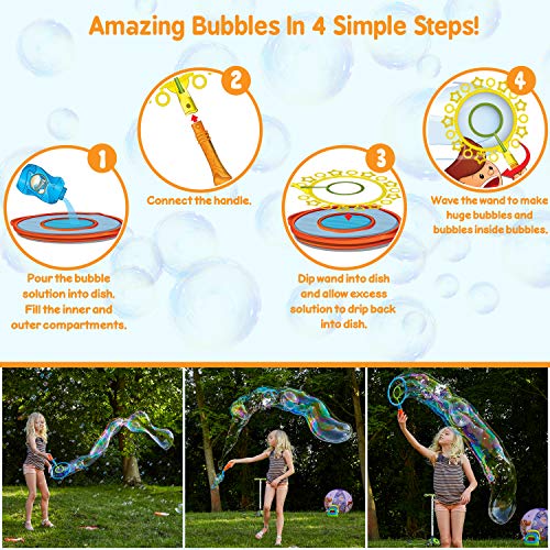 KreativeKraft Pomperos para Niños, Kit para Crear Pompas de Jabon Enormes, Incluye Bote Liquido Pompas de Jabon, Juegos de Agua para Jardin, Regalos Originales para Niños 3+ (Azul)