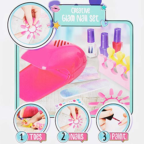 KreativeKraft Set Manualidades para Niñas, CREA Tus Propias Bombas de Baño Jabones, Kit de Uñas con Secador y Uñas Postizas para Niñas, Regalos Navidad Originales