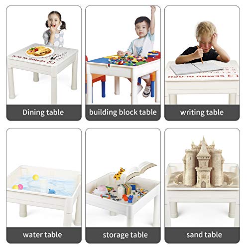 LADUO Juegos de Mesa y sillas niños, 100 Piezas Mini de Bloques de construcción de Juguete, Mesa de Juego/Mesa de Aprendizaje 5 en 1 Incluye 2 sillas y Mesa de Bloques de construcción