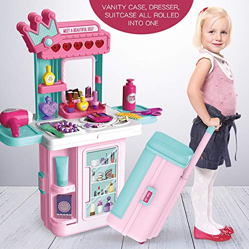 LADUO Juguete de Mesa de Maquillaje para niñas ,3en1 con Luces, Sonido, Espejo, Juguetes de simulación para niñas, Accesorios de Maquillaje para niñas de 3 a 6 años