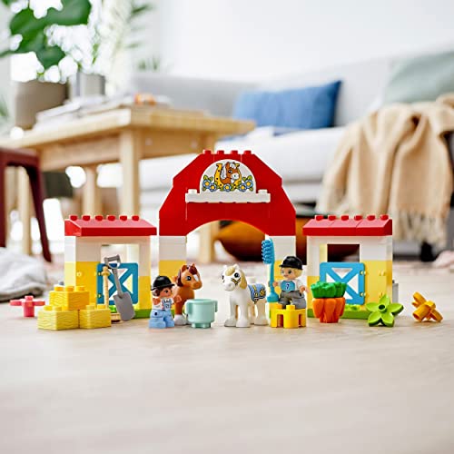 LEGO 10951 Duplo Establo con Ponis, Juguete de construcción para Niños de a Partir de 2 años con Figuritas de Jinetes y Caballos