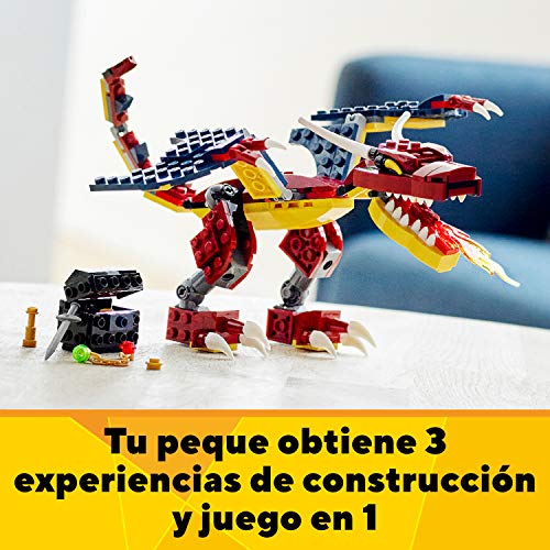 LEGO 31102 Creator Dragón Llameante Set de Construcción 3en1 Dientes de Sable o Escorpión para Niños y Niñas +7 años