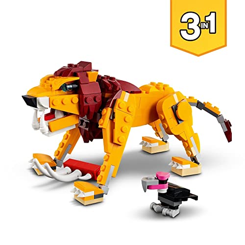 LEGO 31112 Creator 3en1 León Salvaje, Avestruz y Jabalí, Juguetes de Animales para Niños +7 Años con Figuras, Set de construcción