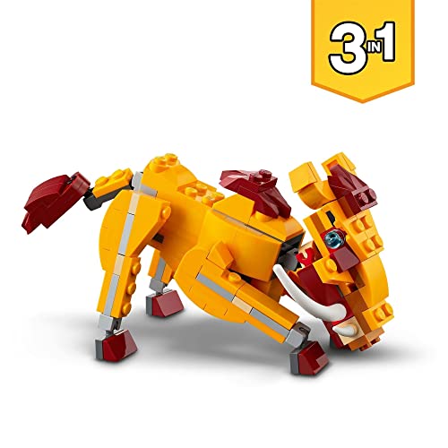 LEGO 31112 Creator 3en1 León Salvaje, Avestruz y Jabalí, Juguetes de Animales para Niños +7 Años con Figuras, Set de construcción