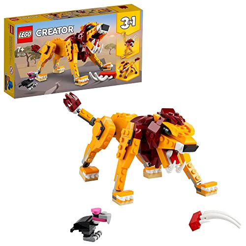 LEGO 31112 Creator 3en1 León Salvaje, Avestruz y Jabalí, Juguetes de Animales para Niños +7 Años con Figuras, Set de construcción