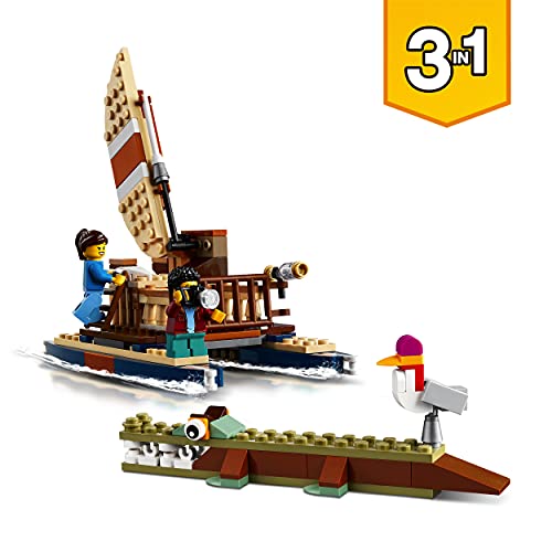 LEGO 31116 Creator 3en1 Casa del Árbol en la Sabana Juguete de construcción de un Barco Catamarán, Avión Biplano y León