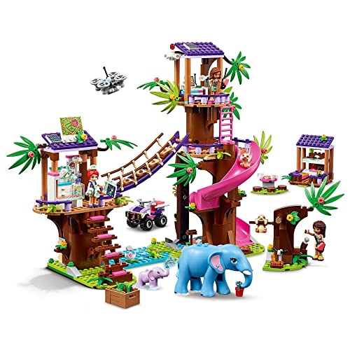 LEGO 41424 Friends Base de Rescate en la Selva Juguete de Construcción para Niños Casa de Árbol con Mini Muñecas y Animales