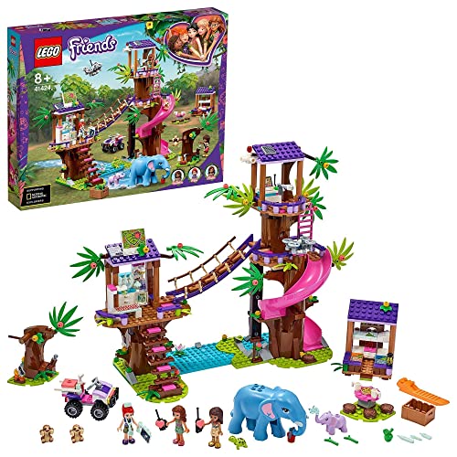 LEGO 41424 Friends Base de Rescate en la Selva Juguete de Construcción para Niños Casa de Árbol con Mini Muñecas y Animales