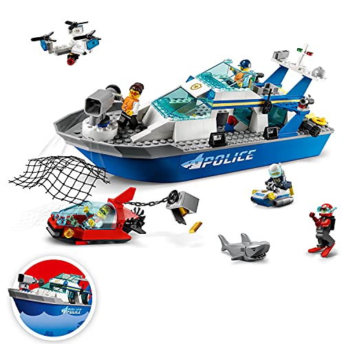 LEGO 60277 City Police Patrol flotante barco y juguete de drones