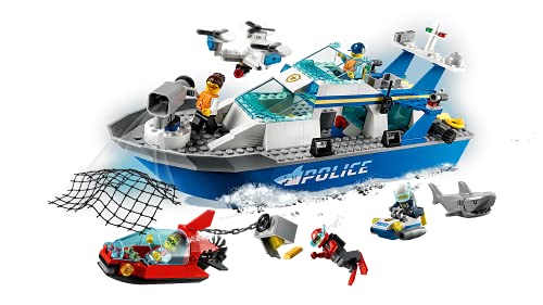 LEGO 60277 City Police Patrol flotante barco y juguete de drones