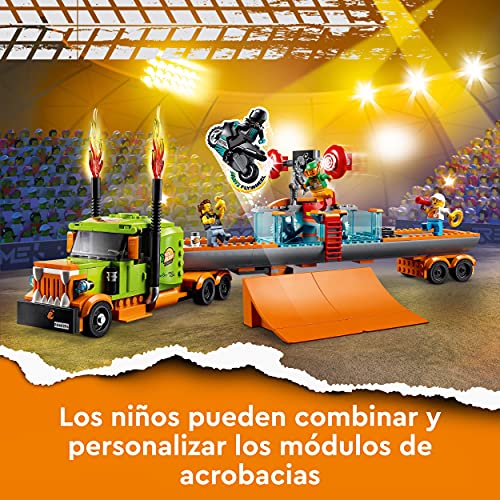 LEGO 60294 City Stuntz Espectáculo Acrobático: Camión, Set de Construcción con Moto con Rueda de Inercia y Tanque de Agua para Niños +6 años