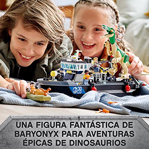 LEGO 76942 Jurassic World Fuga del Barco del Dinosaurio Baryonyx, Juguete con Barco y Lancha para Niños y Niñas +8 años