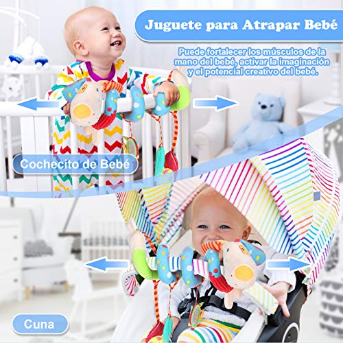 Lictin Juguetes Colgantes Espiral para Bebés- (3 PCS) Juguetes Colgantes del Cochecito para Bebés juguete con espejo y campana, Material de PP Suave sin BPA para Cochecito Cuna para Bebe de 3-12 Meses