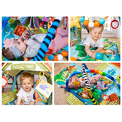 LIONELO Agnes Manta multiactividades 2 en 1 Manta con arcos Manta con casita Juguetes interactivos Sonajeros Mordedores Desarrolla los sentidos y la habilidad manual del bebé