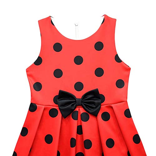 Lito Angels Disfraz Vestido de Ladybug Mariquita para Niñas, Ropa de Fiesta de Navidad y Cumpleaños, Talla 5-6 años, Lunares Rojos