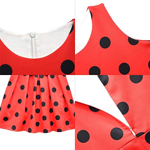 Lito Angels Disfraz Vestido de Ladybug Mariquita para Niñas, Ropa de Fiesta de Navidad y Cumpleaños, Talla 5-6 años, Lunares Rojos