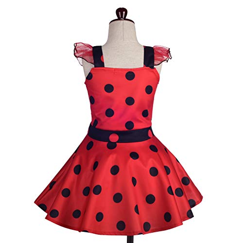 Lito Angels Vestido de Ladybug para Niña Disfraz de Mariquita de Halloween Fiesta de Cumpleaños Carnaval Festival Falda de Lunares Rojo Talla 7 a 8 Años