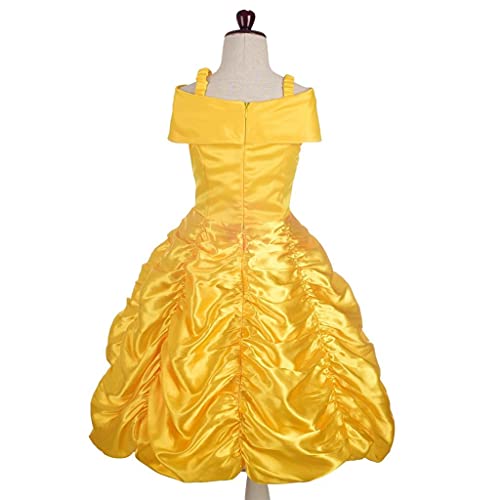 Lito Angels Vestido de Princesa Bella Disfraz la Bella y la Bestia con Corona y Accesorios para Niñas Talla 7-8 Años, Amarillo 077