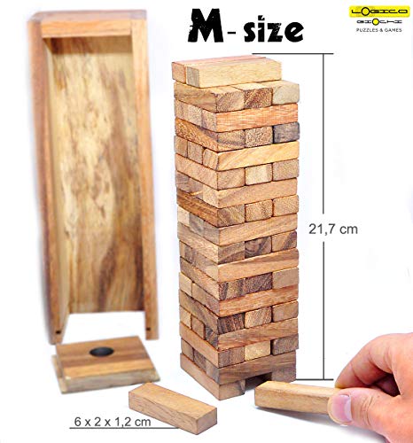 Logica Juegos Art. Condo - Torre con Piezas de Madera Extraíbles - Piezas de Madera de Teca con su Caja de Madera - Juego de Mesa (Medio)