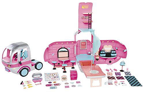 LOL Surprise OMG Glamper Caravana de moda con más de 55 sorpresas, amueblada con piscina iluminada, tobogán de agua, literas, bar, baño, armario, barbacoa y cabina de DJ - Edad: 6+