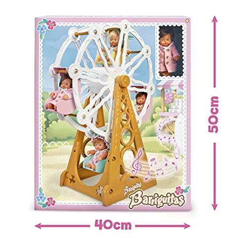 los Barriguitas - Noria musical con movimiento y sonido, incluye una muñeca bebé de las clásicas de siempre, con espacio para 4 muñecas, juguete para niñas y niños desde 3 años, Famosa (700016655)
