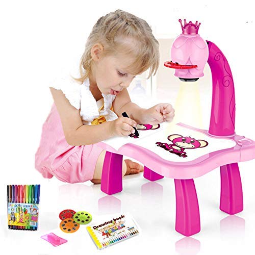 LUCKYYL Proyector para Niños Dibujo Smart, Smart Sketcher Proyector, Herramienta Educativa De Pintura, Juego De Escritorio De Mesa De Proyector De Pintura Musical para Niños,Pink