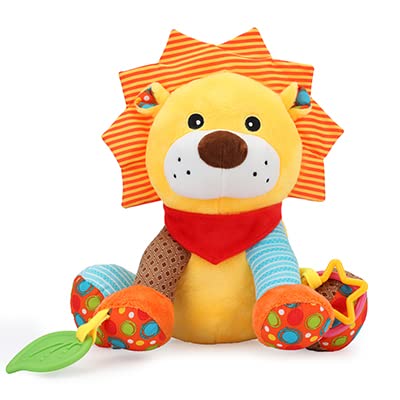 Luclay Peluches León Animales Peluches para Bebés 0 1 2 3 4+ Años, Materiales Seguros Juguetes de Regalo Educativos Sensoriales con Dentición, 30cm