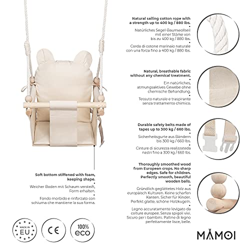 MAMOI Columpio Bebe con ASA DE Seguridad, Columpios Infantiles Exterior y Interior, Columpio Madera Ideal como Columpio de Jardin y para habitación Infantil