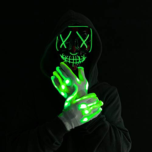 Máscara y Guantes Iluminosas Disfraz de Halloween con Luces LED 3 Modos de Iluminación para Fiestas
