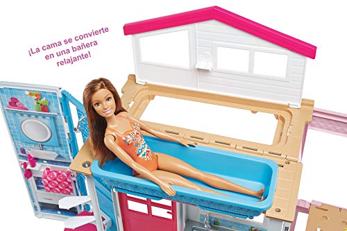 Mattel DVV48 Barbie - Casa con Muñeca y Accesorios, Dos Pisos, Plegable, Multicolor, Color/Modelo Surtido