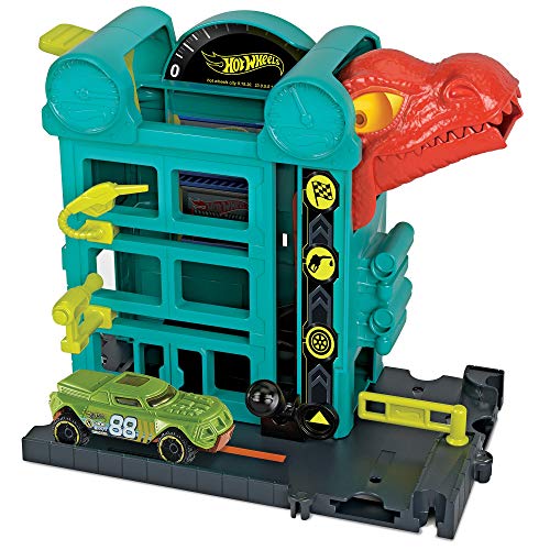 Mattel Hot Wheels-City Dino-Ataque al Garaje, Parking Juguetes Coches niños +4 años, Multicolor GBF91