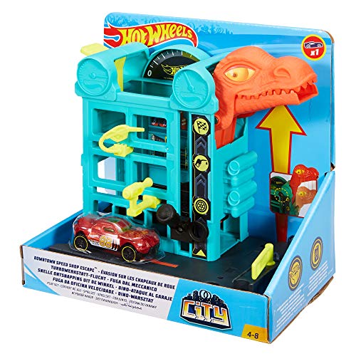 Mattel Hot Wheels-City Dino-Ataque al Garaje, Parking Juguetes Coches niños +4 años, Multicolor GBF91
