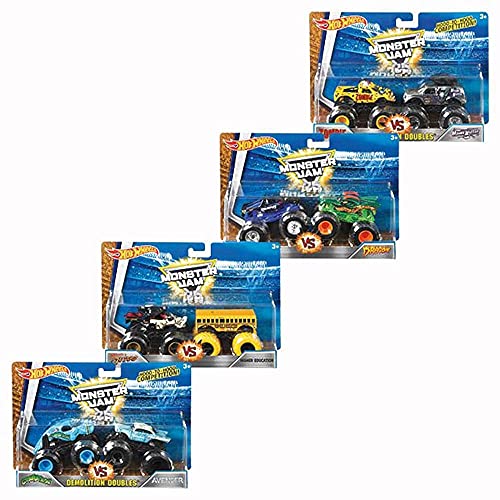 Mattel - Hot Wheels Monster Truck Duos FYJ64 de Demolición, modelos aleatorios, paquete de 2, modelos surtidos