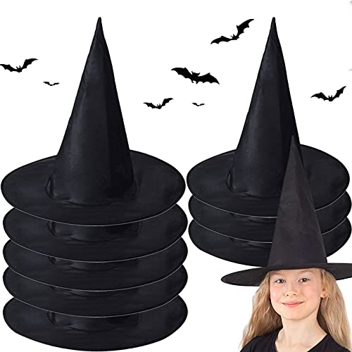 McNory Sombrero de bruja negro de Halloween de 8 piezas, Accesorios de Disfraz de Bruja de Halloween Sombrero de Mago Mágico de Fiesta de Halloween, para fiestas de Halloween y fiestas de carnaval.