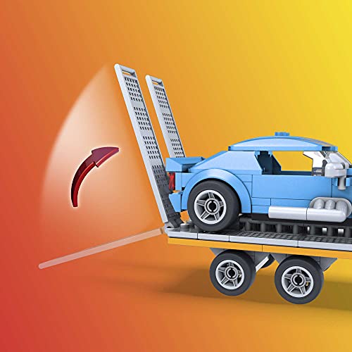 Mega Construx Hot Wheels Camión de transporte y coche Vehículos de juguete de 180 bloques de construcción con 2 figuras Mattel GYG66