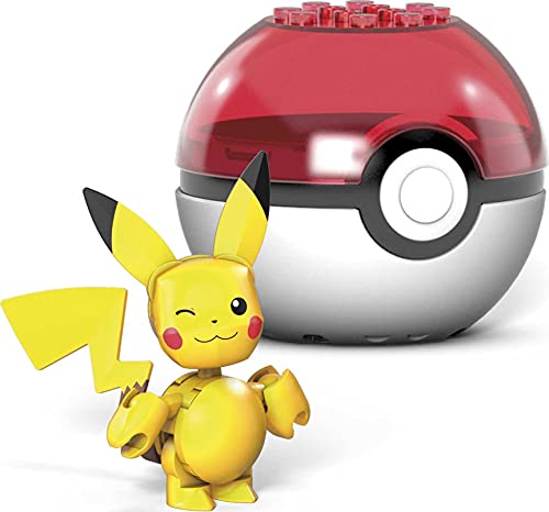 Mega Construx- Pokémon Pikachu Poké Ball y Figura para Construir, 16 Piezas, Multicolor (Mattel GVK60)