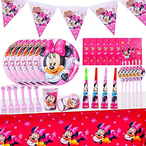 Mickey Mouse Party, Set de Fiesta de cumpleaños de Minnie, Cumpleaños Vajilla Set de Fiesta Kids Birthday Mickey, Plato, Servilleta de Papel, Taza, Mantel para Niños Baby Shower