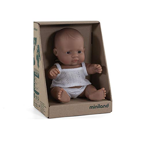 Miniland- Baby Latinoamericano Niño 21cm Muñeco, Color Real (31127)