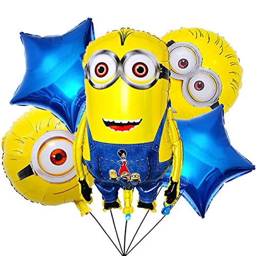 Minions Globos de papel de aluminio simyron 5 pcs Minions Party's Helium Balloons Decoraciones Cumpleaños de Fiesta para Niños Happy Birthday Party Supplies